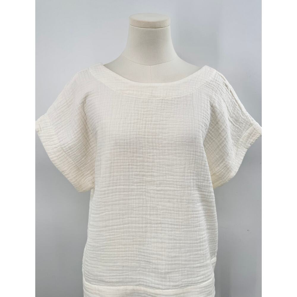Madewell Ivory Cream Gauze Short Sleeve Top Cotton Pullover Lightspun Shirt M